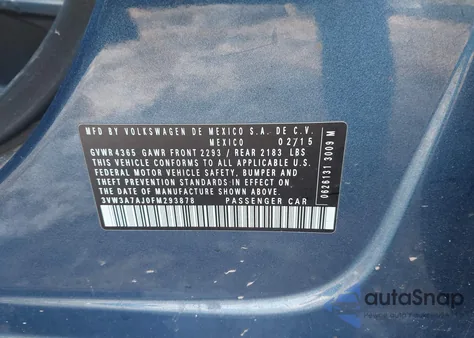 2015 Volkswagen Jetta 2.0L Tdi Se from USA, damaged, VIN 3VW3A7AJ0FM293878